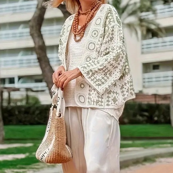 Crochet Lace Open Front Cardigan - Picture 3 of 8